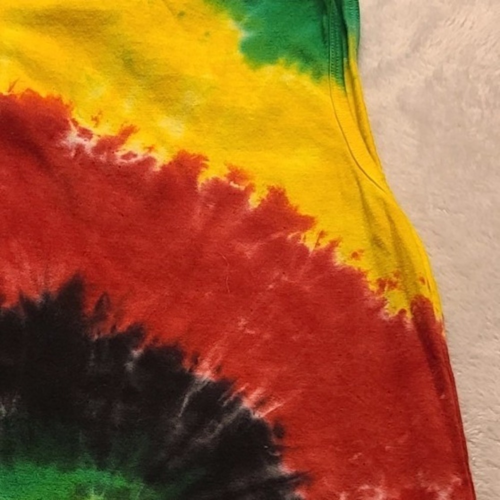 Jamaica Tie Dye Fringe Tank Top Rasta Rhinestone Sleeveless Women's Shirt Large - Picture 11 of 13
